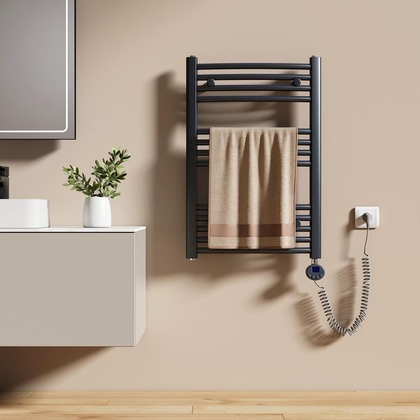 Emke Scaldasalviette Elettrico 75X50Cm 300W Antracite Curvo Radiatore Da Bagno Classico Elettrico Resistenza Termica Termostato Scaldasalviette-image