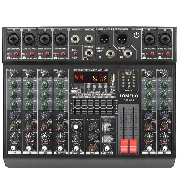 Mixer Audio, 6 Canali Mono, Alimentazione 48 V, Effetti Digitali, Spina Ue-image