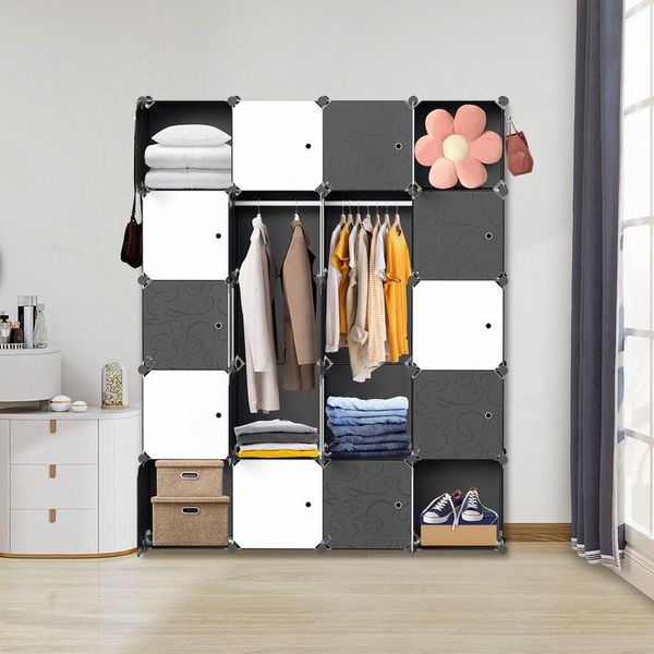Hengda 20 Scatole Sistema Di Scaffalatura Fai Da Te Armadio Armadio Armadio Armadio Scaffale 175X140X35Cm Bianco E Nero-image