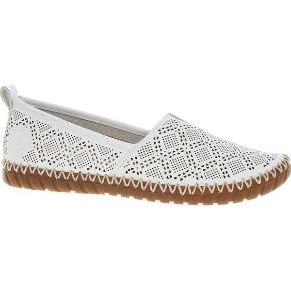 Rieker Donna Scarpa Slip-On Mocassino In Pelle Motivo Traforato Elastico M2851, Misura:37 Eu, Colore:Bianco-image
