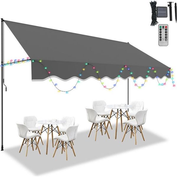 Tenda Da Sole Hengda Tenda Da Sole Con Morsetti E Led Tenda Da Sole Per Balcone Regolabile In Altezza Tenda Da Sole Senza Forature Per Terrazza Balcone 400 Cm Grigio-image