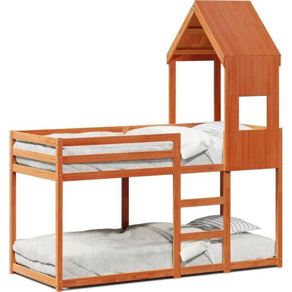 Vidaxl Letto A Castello Con Tetto Marrone Cera 75X190 Cm In Legno Di Pino Massiccio-image