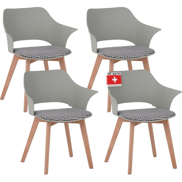Set Di 4 Sedie Per Sala Da Pranzo Aalborg, Grigio - Gambe In Legno Massiccio Di Faggio, Design Scandinavo Retrò, Comoda Sedia A Guscio - Elegante Sedia Da Cucina, Sedia Da Sala Da Pranzo Per Tavolo Da Pranzo-image