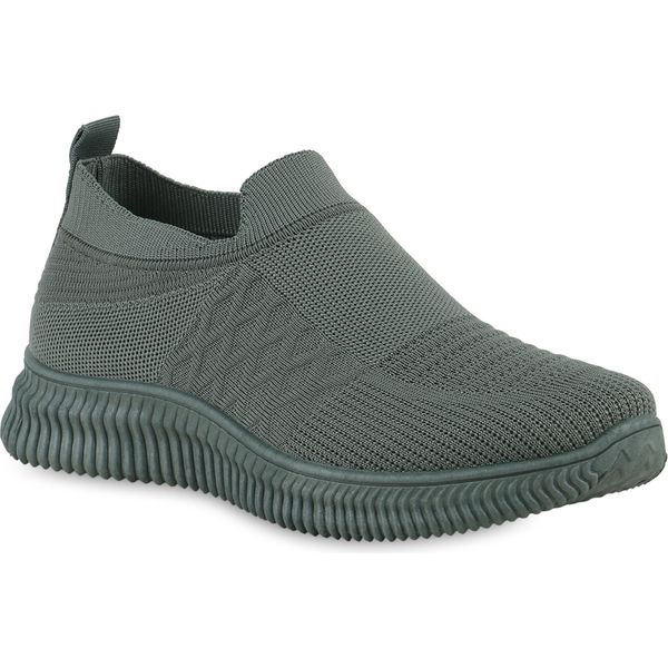 Van Hill Scarpe Sportive Da Donna Slip On Scarpe Sportive In Maglia Con Suola Profilata 841676, Colore: Verde Oliva, Taglia: 37-image