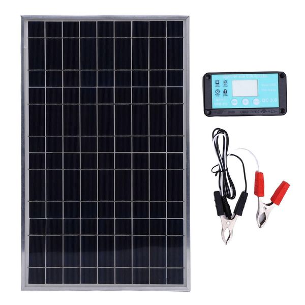 Kit Regolatore Di Pannelli Solari, 100 W, Telaio In Alluminio, Caricatore Di Pannelli Solari E Regolatore Di Carica 12 V 10-50 A Per Camper, Auto, Barca-image