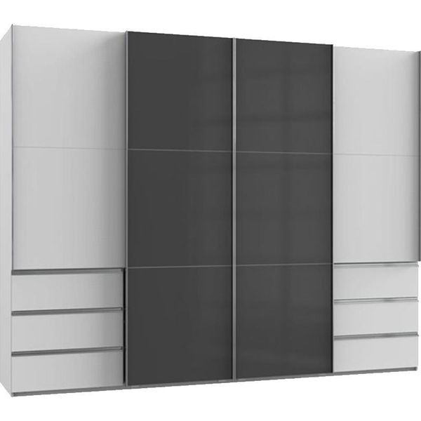 Armadio Level Ad Ante Scorrevoli 300Cm In Vetro Grigio Bianco Con Cassetti (16760)-image