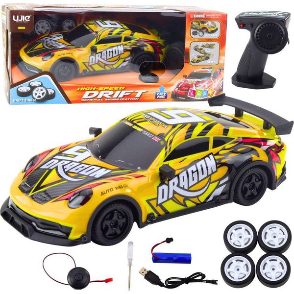 Auto Sportiva Telecomando Rc Illuminato Corpo Drift Giallo-image
