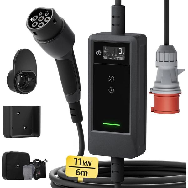 Caricabatterie Portatile Per Veicoli Elettrici, Potenza 11 Kw, Corrente Regolabile, 6 M Senza Adattatore, TYPE2-image