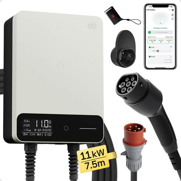 Caricabatterie Per Veicoli Elettrici, 11 Kw Di Potenza Massima, Controllo Tramite App, 11Kw 7,5M Bianco, TYPE2-image