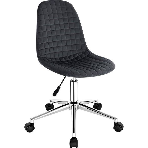 Sgabello Da Lavoro Happyment Miva - Grigio Scuro - Sgabello Ergonomico Girevole - Regolabile In Altezza - Su Rotelle - Velluto - Senza Braccioli-image