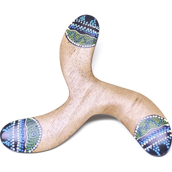 Boomerang Del Cielo Blu - Robusto Boomerang A 3 Ali Con Design Aborigeno (22 Cm)-image