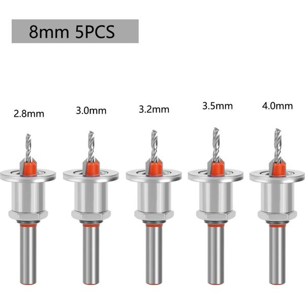 Inf Set Di Punte Svasate Regolabili - 5 Pezzi Con Gambo Da 8Mm In Acciaio-image