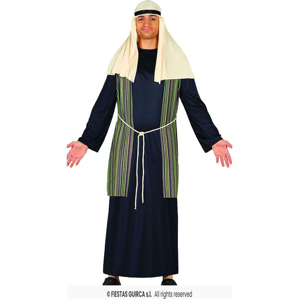 Costume Da Pastore Da Uomo - Tunica Verde Con Gilet A Righe - Costume Da Presepe Taglia M - Xl, Taglia:L-image