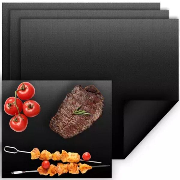 Tappetino Per Griglia Bbq Protezione Del Pavimento Antiaderente Resistente Al Calore Tagliabile Riutilizzabile Per Griglia A Gas Griglia A Carbone Griglia Elettronica Forno Set Di 3 /5 Nero 23470, Q.Tà:3-image