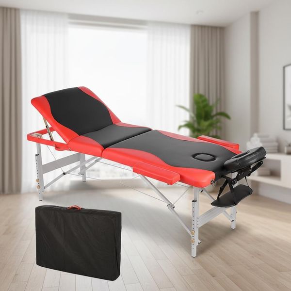 Lettino Da Massaggio A 3 Zone In Alluminio Nero/Rosso Lettino Terapeutico Tavolo Cosmetico Pieghevole-image