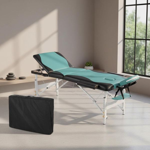 Lettino Da Massaggio A 3 Zone In Alluminio Turchese/Nero Lettino Terapeutico Tavolo Da Toeletta Mobile-image