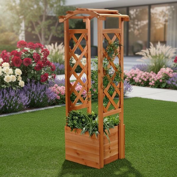 Supporto Per Rampicanti, Grata, Fioriera, Griglia Rampicante, Supporto Rampicante, Colonna Per Rose, Decorazione Marrone-image
