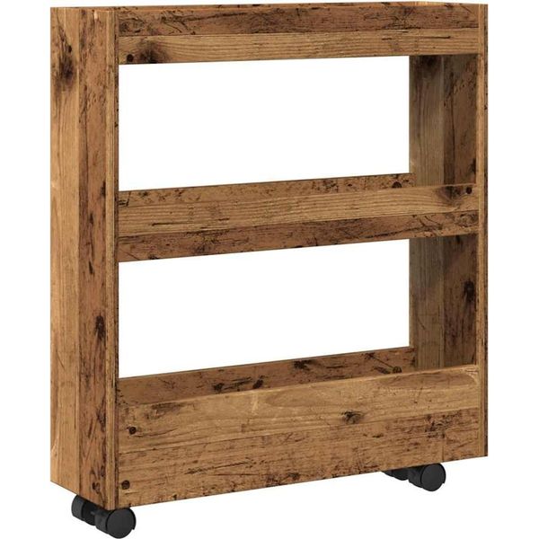 Vidaxl Carrello Portaoggetti Stretto A 3 Ripiani In Legno Di Recupero Materiale A Base Di Legno-image