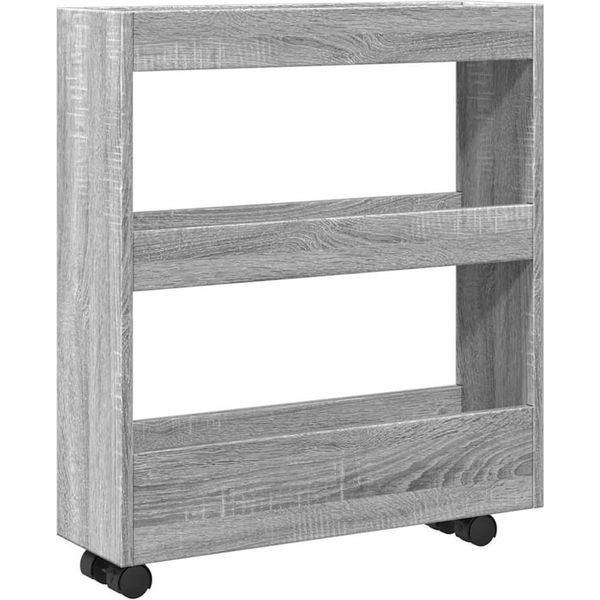 Vidaxl Carrello Portaoggetti Stretto A 3 Ripiani Grigio Materiale Legno Sonoma-image