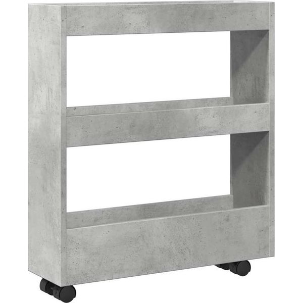 Vidaxl Carrello Portaoggetti Stretto A 3 Ripiani In Cemento Grigio Materiale Legno-image