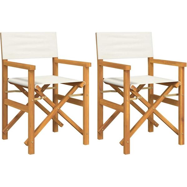 Vidaxl Sedie Da Regista 2 Pz. Pieghevoli In Teak Massiccio Crema-image