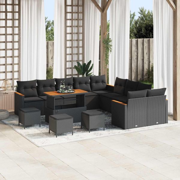 Vidaxl Set Di Divani Da Giardino Con Cuscini 14 Pezzi Nero Poly Rattan-image