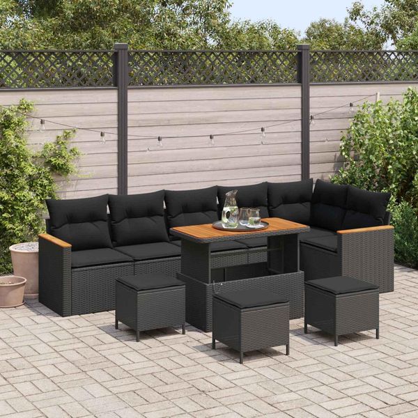 Vidaxl Set Di Divani Da Giardino Con Cuscini 10 Pezzi Nero Poly Rattan-image