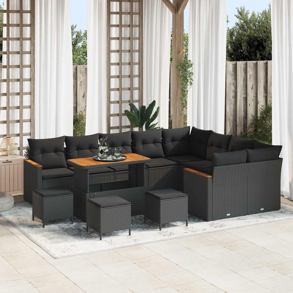 Vidaxl Set Di Divani Da Giardino Con Cuscini Con Cuscini 13 Pezzi Nero Poly Rattan-image
