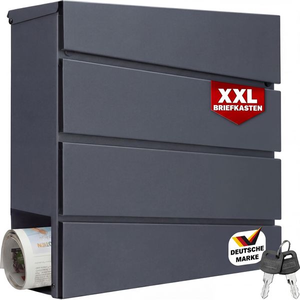 Monzana® Cassetta Postale Da Esterno Xxl Acciaio Incl. 2 Chiavi Cassette Lettere Box Posta Da Muro Post Box Buca Portalettere Scomparto Portagiornali-image