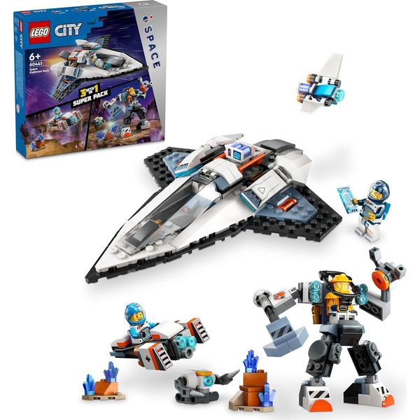 Set Di Esploratori Spaziali Lego City, Confezione Da 3 Pezzi Per Bambini E Bambine Dai 6 Anni In Su, 3 Set In 1 Scatola, Con Mech Giocattolo, Astronave, Hoverbike E 3 Minifigure, Idea Regalo Per Il Gioco Immaginativo 60441-image