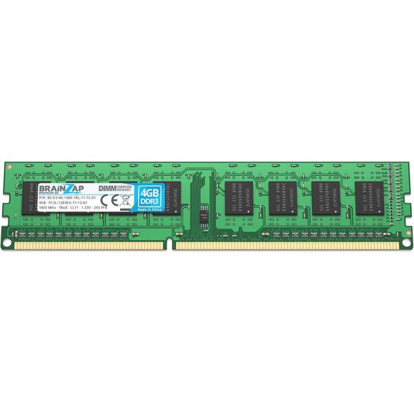 Brainzap 4GB DDR3 Ram Dimm PC3L-12800U-11-13-A1 1Rx8 1600 Mhz 1.35V CL11 Computer Pc Memory-image