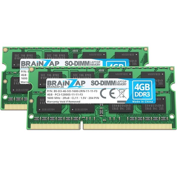 Brainzap 8GB DDR3 Ram SO-DIMM PC3-12800S-11-11-F3 2Rx8 1600 Mhz 1.5V CL11 Memoria Per Notebook (2X 4GB)-image
