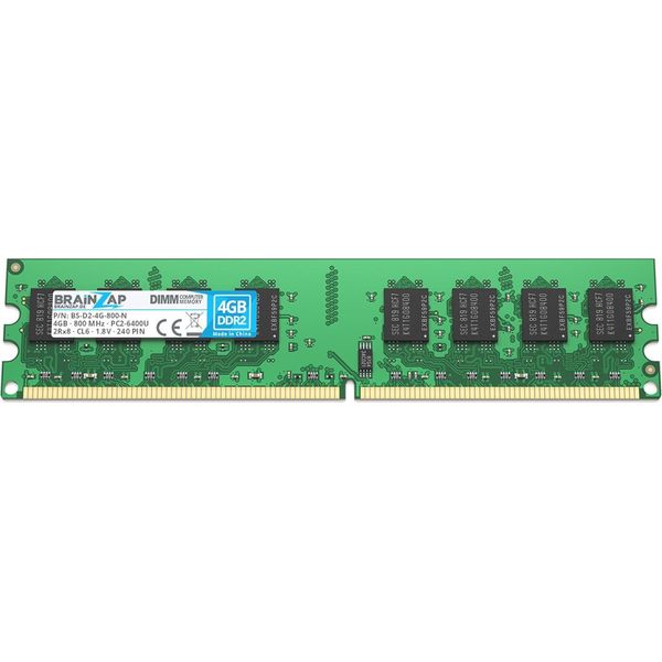 Brainzap 4GB DDR2 Ram Dimm PC2-6400U 2Rx8 800 Mhz 1.8V CL6 Computer Pc Memory-image