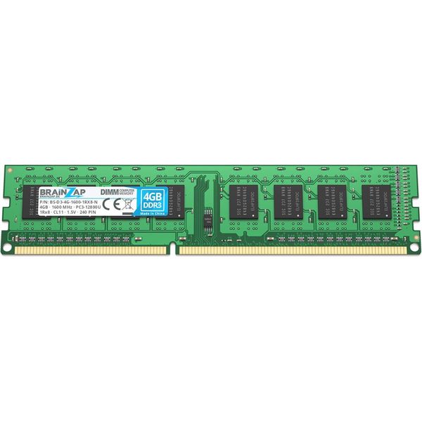 Brainzap 4GB DDR3 Ram Dimm PC3-12800U 1Rx8 1600 Mhz 1.5V CL11 Computer Pc Memory-image