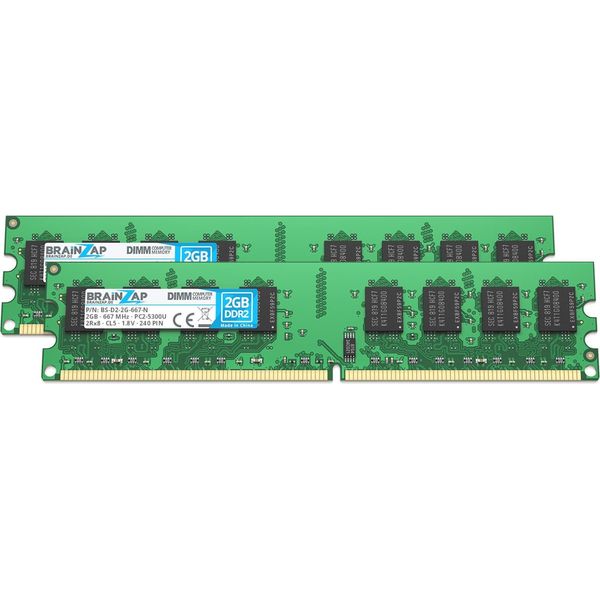 Brainzap 4 Gb Di Memoria Ram DDR2 Dimm PC2-5300U 2Rx8 667 Mhz 1.8V CL5 (2X 2 Gb)-image