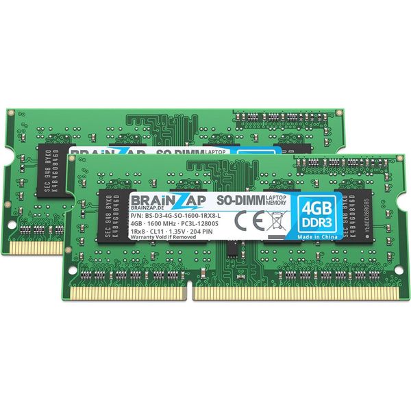 Brainzap 8GB DDR3 Ram SO-DIMM PC3L-12800S 1Rx8 1600 Mhz 1.35V CL11 Memoria Per Notebook (2X 4GB)-image