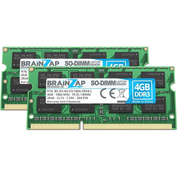 Brainzap 8GB DDR3 Ram SO-DIMM PC3L-14900S 2Rx8 1866 Mhz 1.35V CL13 Memoria Per Notebook (2X 4GB)-image