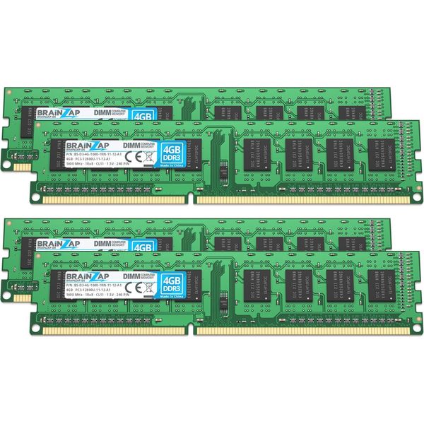 Brainzap 16GB DDR3 Ram Dimm PC3-12800U-11-12-A1 1Rx8 1600 Mhz 1.5V CL11 Computer Pc Memory (4X 4GB)-image