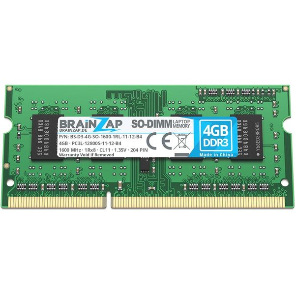 Brainzap 4 Gb Di Ram DDR3 SO-DIMM PC3L-12800S-11-12-B4 1Rx8 1600 Mhz 1,35 V CL11 Memoria Per Notebook-image