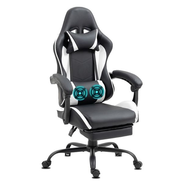 Delman Sedia Da Ufficio Sedia Da Gioco Poltrona Da Gioco Massaggiante Ergonomica Con Poggiapiedi Poggiatesta Massaggio Cuscino Lombare Sedia Da Gioco Girevole 02-0042 Bianco-image