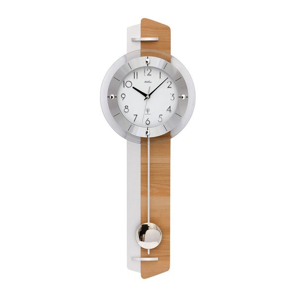 Ams 5271 Orologio Da Parete Radiocontrollato Con Pendolo In Legno Di Faggio Effetto Legno Di Palude-image