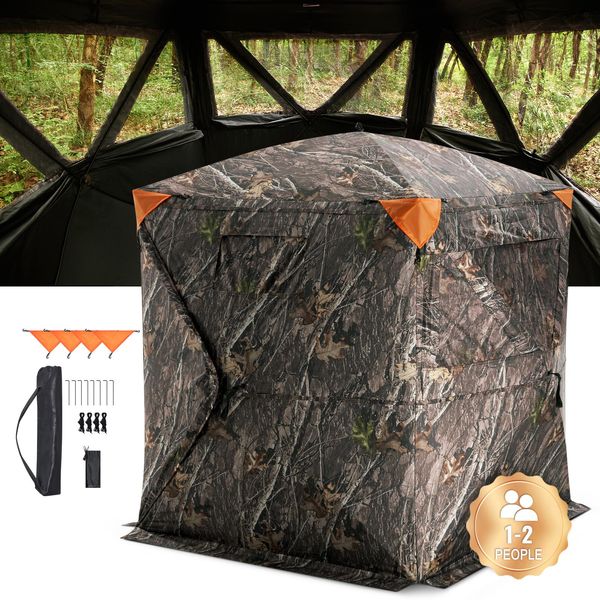 Vevor, Nascondiglio Da Caccia, Nascondiglio Da Terra Trasparente A 270°, Nascondiglio Da Caccia Per Cervi Pop-Up Per 1-2 Persone Con Borsa Per Il Trasporto, Tenda Da Caccia Portatile E Resistente, 3 Finestre Orizzontali-image
