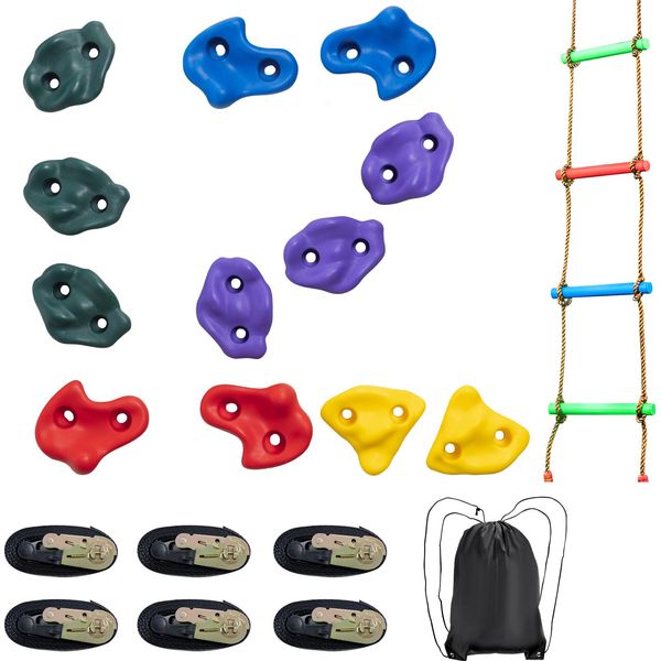 Set Di Arrampicata Sull'albero Per Ninja Vevor, 12 Prese Per L'arrampicata Sull'albero, 6 Imbracature A Cricchetto E Una Scala Per L'arrampicata, Rocce Per L'arrampicata Per Bambini E Adulti, Di Diversi Colori E Forme, Per I Guerrieri Ninja All'aperto-image