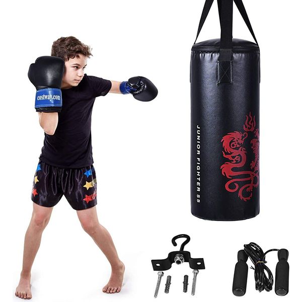 Costway Set Di Sacco Da Boxe Da 10 Kg Con Guantoni Da Boxe Da 8 Oz, Sacco Da Boxe Per Bambini E Ragazzi, Sacco Da Boxe, Sacco Da Boxe Con Gancio Da Soffitto E Corda Per Saltare-image