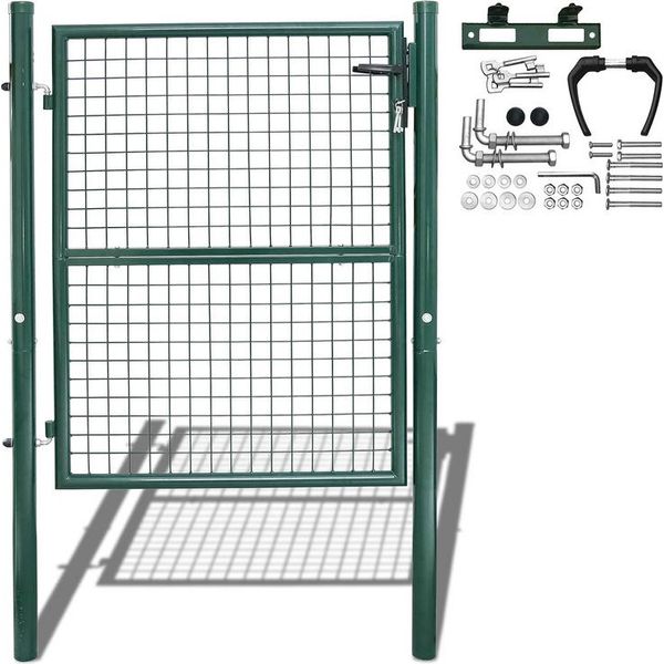 Cancello Da Giardino Jiubiaz Cancello Per Recinzione 150 X 100 Cm Tubo In Acciaio Zincato Incl. Serratura E Chiave Cancello Per Recinzione Cancello Da Giardino Misura Della Rete 5 × 5 Cm Verde Antiruggine-image