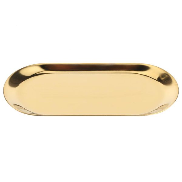 5 Pezzi In Acciaio Inox A Forma Di Ovale Asciugamano Vassoio Cosmetici Gioielli Stoccaggio Vassoio Piatto Organizzatore D'oro-image