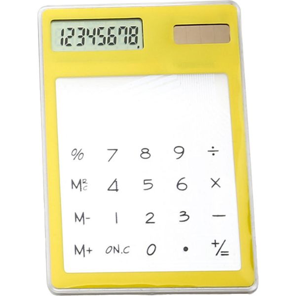 Calcolatrice A Energia Solare, Touchscreen, Display Lcd A 8 Cifre, Portatile, Trasparente, Per Ufficio, Scuola, Casa, Giallo-image
