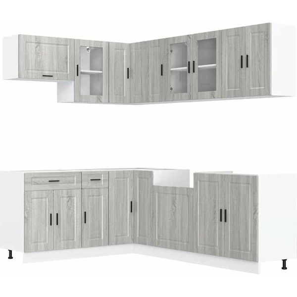 Vidaxl Set Di Armadietti Da Cucina Da 11 Pezzi Porto Grey Sonoma In Materiale Ligneo-image