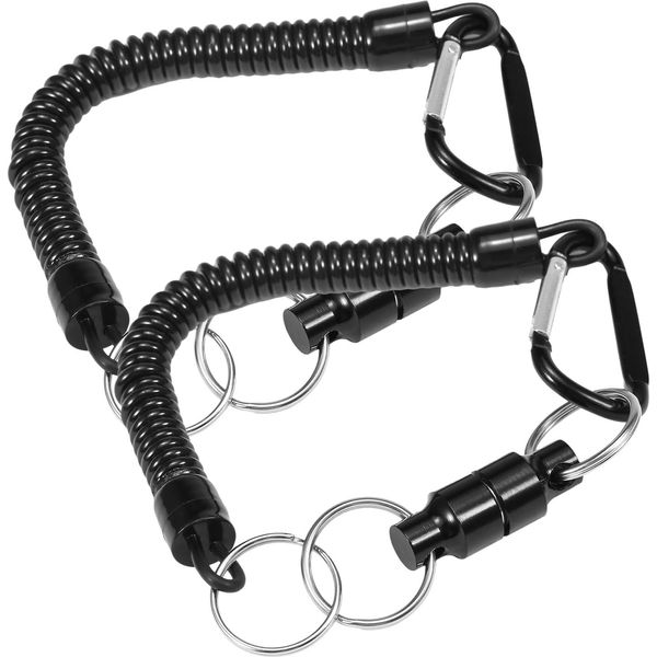 Confezione Da 2 Supporti Magnetici Per Reti Da Sbarco, Attrezzatura Da Pesca In Lega Di Alluminio Nera, Cordino A Spirale Per Rete Da Sbarco E Pinze (Nero)-image