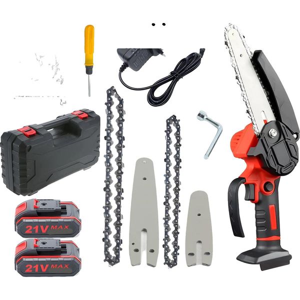 Mini Motosega, Design Portatile, A Batteria, Rossa, Eu-image